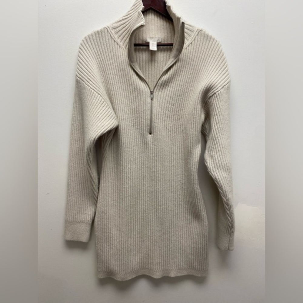 4 for $25 🤍 H&M Cream Ribbed Sweater Dress with Half-Zip 🤍 - Large